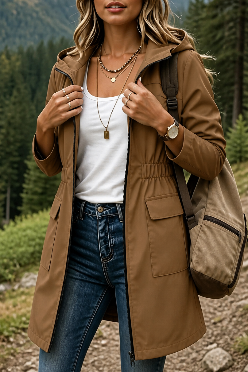 Rainette – Drawstring Waist Hooded Rain Jacket