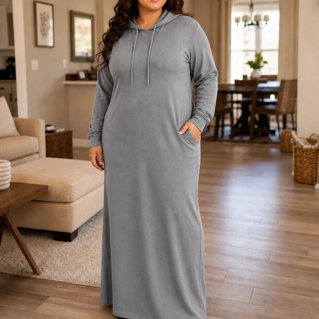 Easehaven – Hooded Pocket Knit Maxi Dress