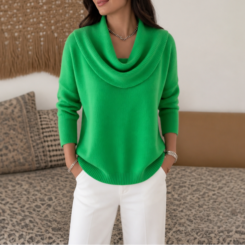 Draveline – Cowl Neck Drape Knit Sweater