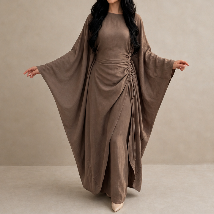 Cinchara – Ruched Waist Batwing Kaftan Two-Piece Set