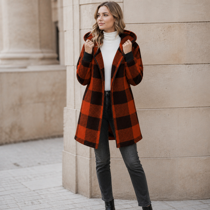 Plaidelle – Oversized Plaid Hooded Fleece Cardigan