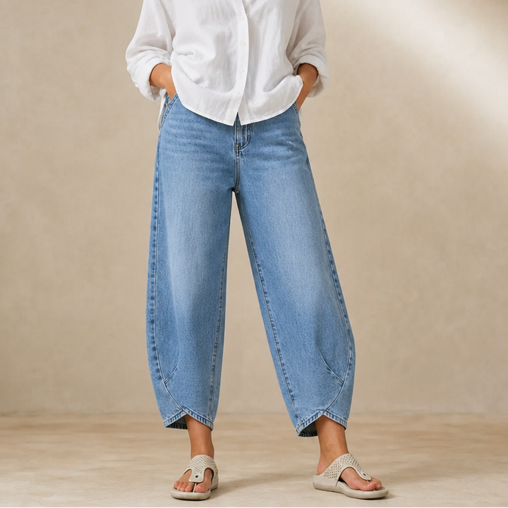 Verlace – Asymmetric Stepped-Hem Wide-Leg Jeans