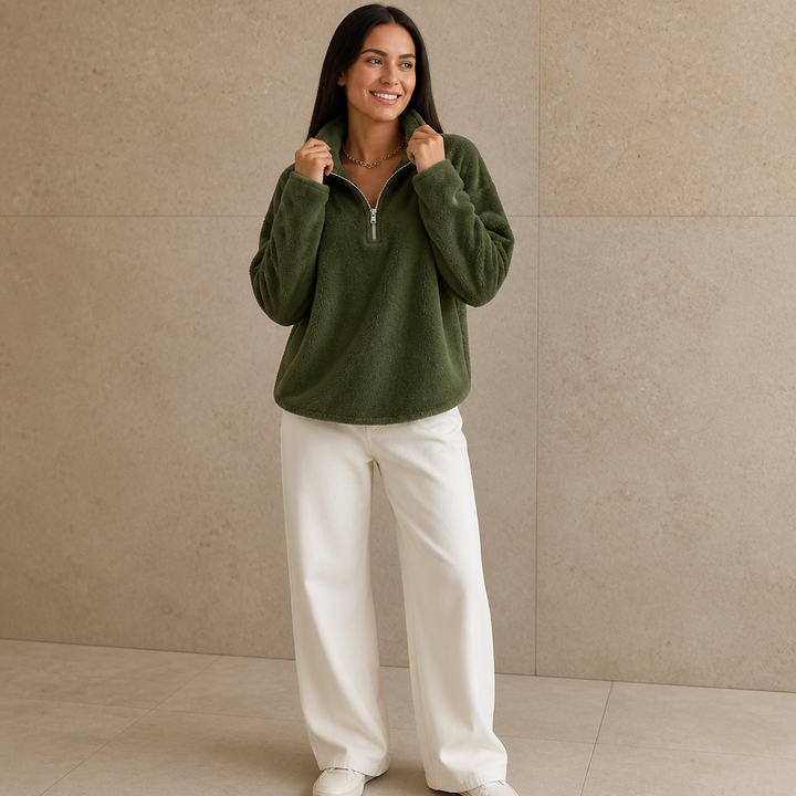 Cozyline – Dropped-Shoulder Quarter-Zip Sweatshirt