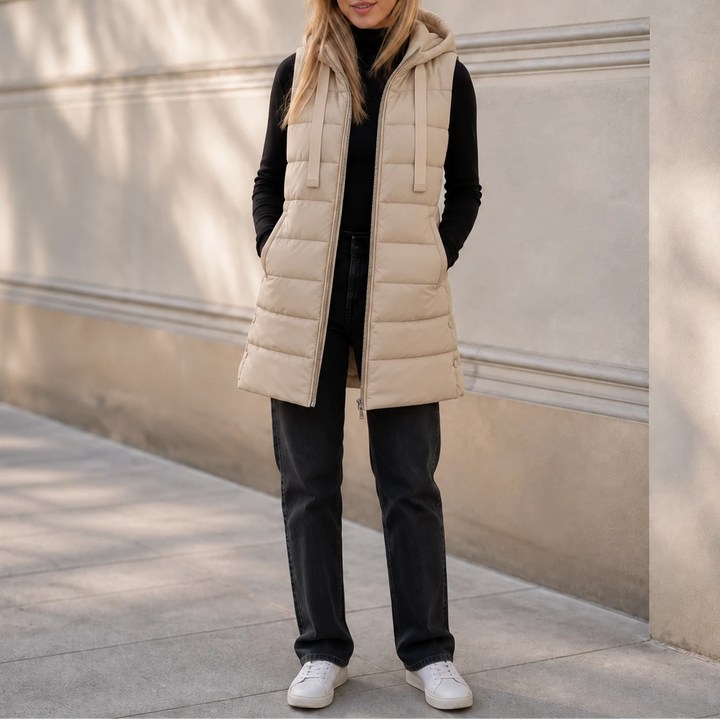 Longbella – Hooded Longline Quilted Puffer Vest