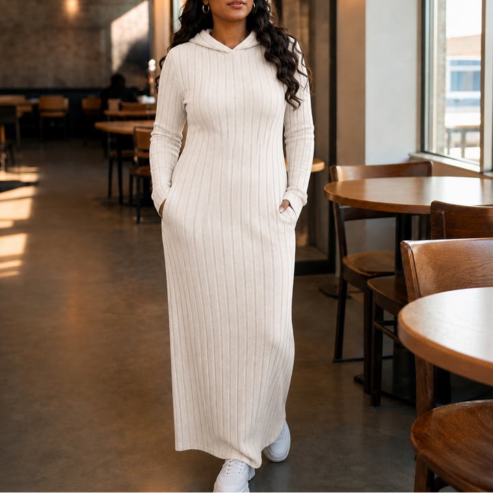Lunarobe – Ribbed Hooded Maxi Dress With Pockets
