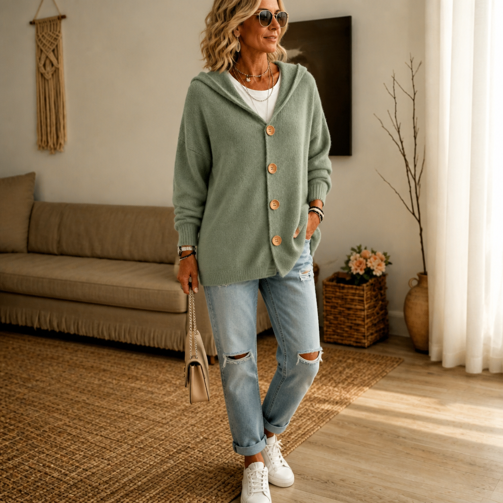 Wearbella – Hooded Waffle-Knit Button-Front Cardigan