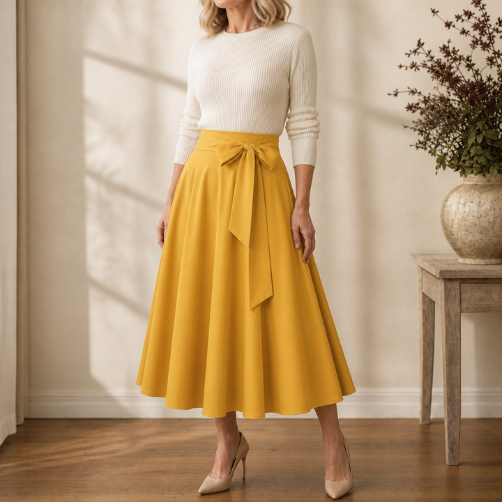 Sashwaist – Self-Tie Pleated High-Waisted Midi Skirt