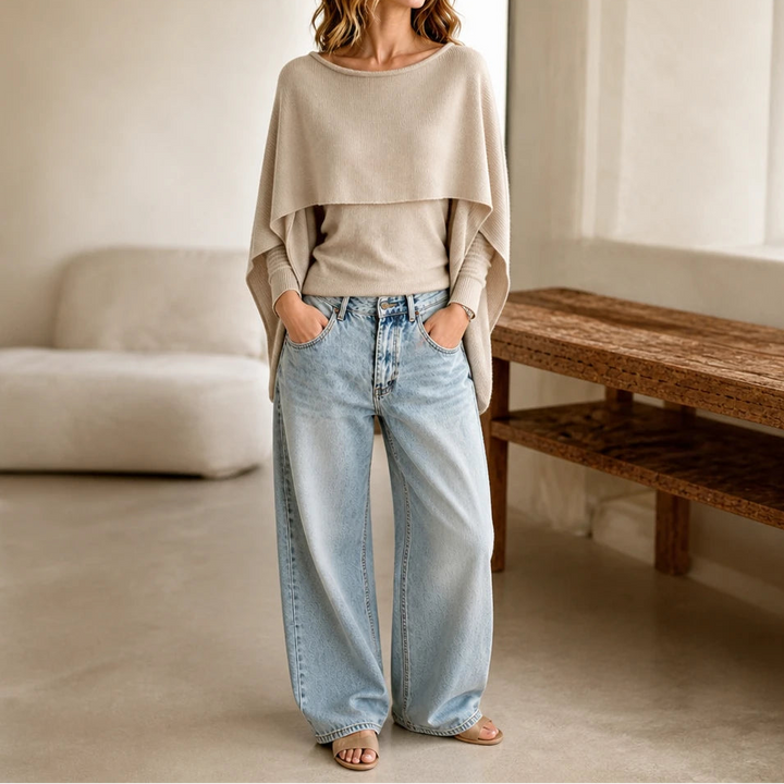 Druni Chic – Layered Cape-Shoulder Knit Top