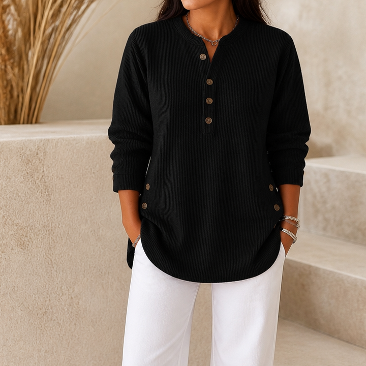 Cozetta – Ribbed Relaxed-Fit Button Detail Tunic