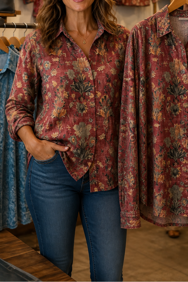 Wearbella – Vintage Floral Print Button-Up Blouse