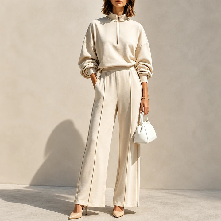 Easeform – Half-Zip Drop-Shoulder Top And Wide-Leg Pants Set