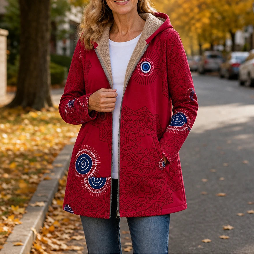 Leafora – Vintage Leaf-Print Hoodie Jacket