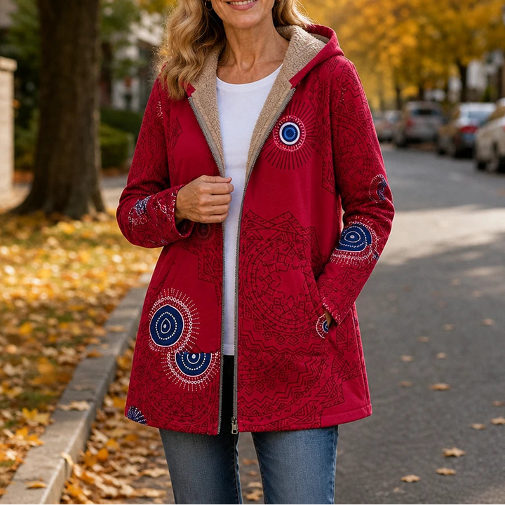 Leafora – Vintage Leaf-Print Hoodie Jacket