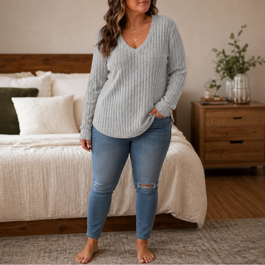 Ribelle – Ribbed Brushed-Knit Deep V-Neck Top