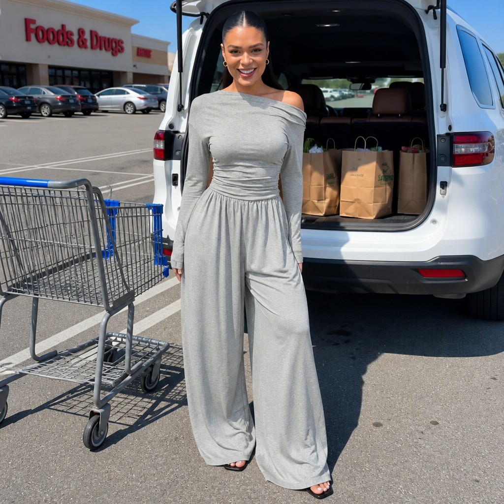 Wearbella – Off-Shoulder Ruched Wide-Leg Jumpsuit