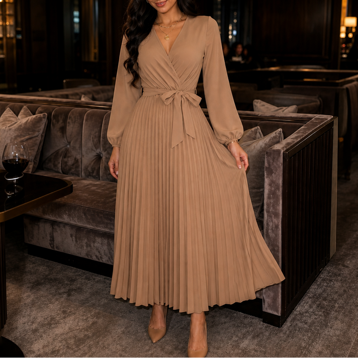 Wearbella – Pleated Wrap-Front High-Waist Maxi Dress