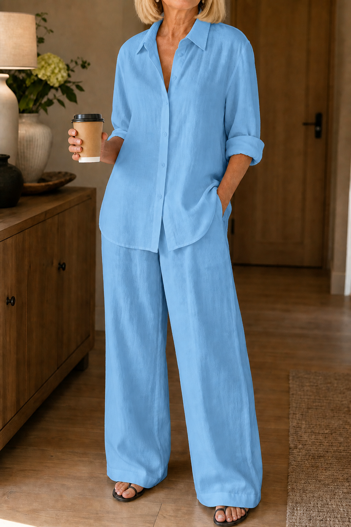 Linore – Matching Linen-Blend Shirt And Wide-Leg Pants Set