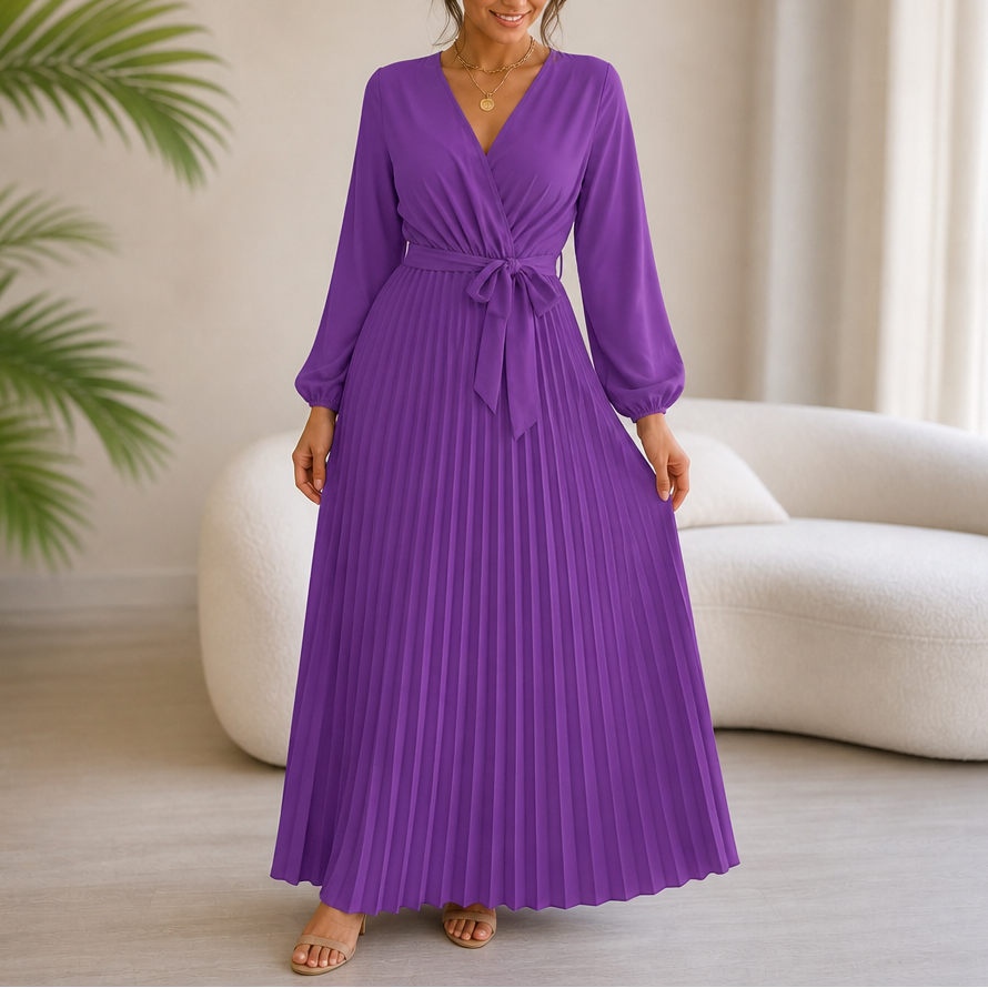Lunavia – Pleated Wrap-Neck High-Waisted Maxi Dress