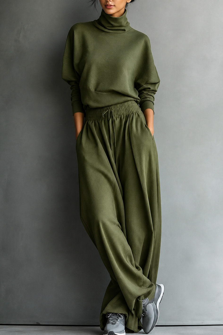 Wearbella – Turtleneck Top And Wide-Leg Pants Set