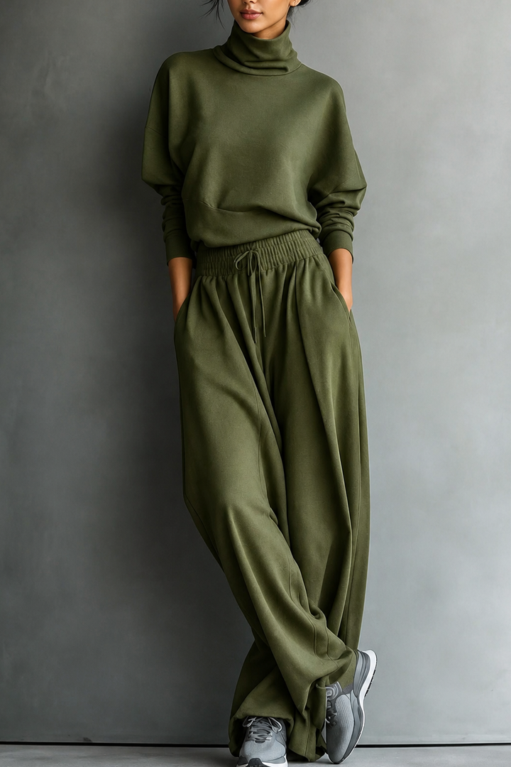 Wearbella – Turtleneck Top And Wide-Leg Pants Set
