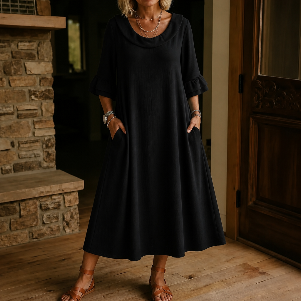 Wearlune – Cowl-Neck Flounce-Cuff Midi Dress