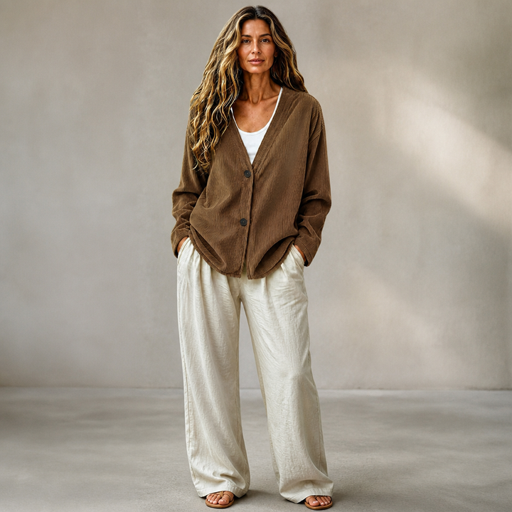 Corabelle – Rib Open-Front V-Neck Cardigan