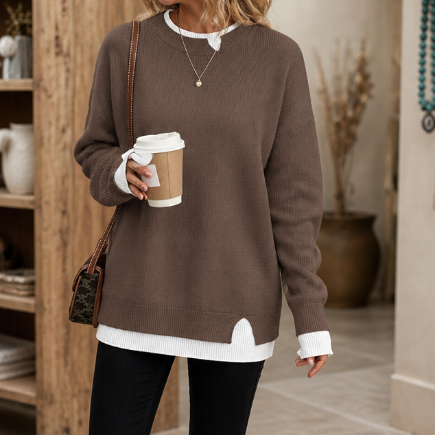 Layerly – Faux-Layer Collar And Cuff Knit Sweater