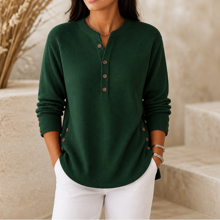 Cozetta – Ribbed Relaxed-Fit Button Detail Tunic