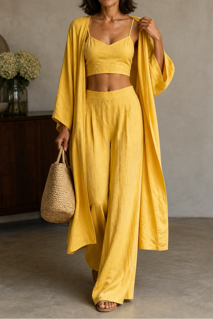 Mornday – Cotton-Linen Cardigan, Cami And Wide-Leg Pants Set