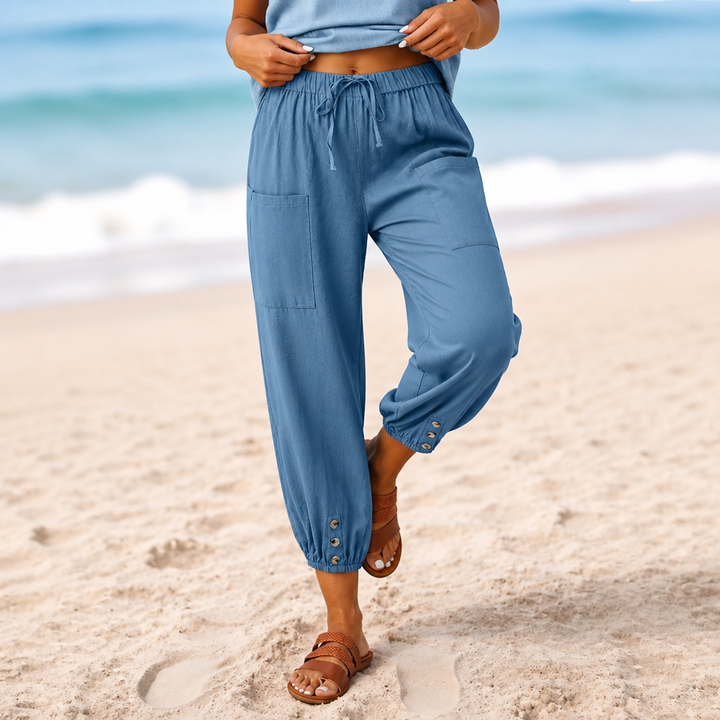 Wearbella – Wide-Leg Linen Blend Drawstring Pants