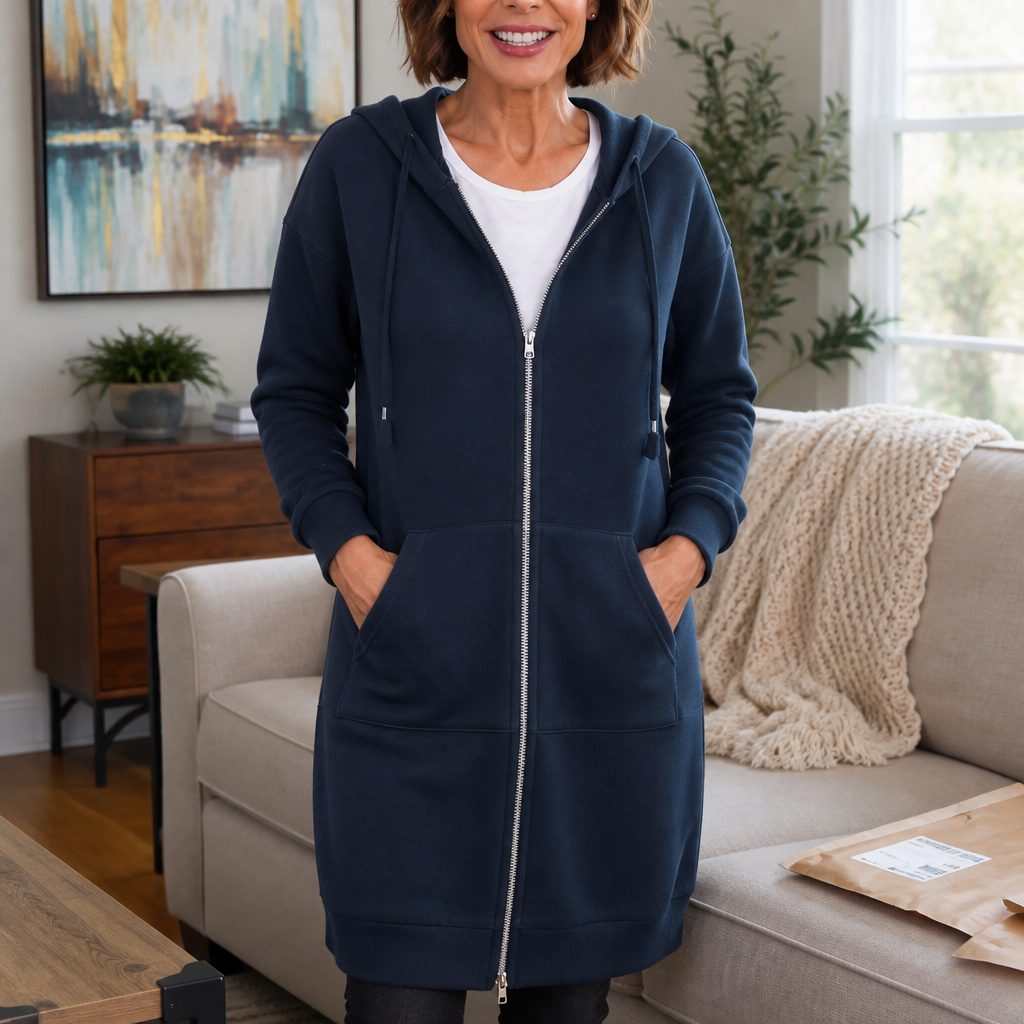 Wrapdrey – Mid-Length Zip-Up Hooded Cardigan