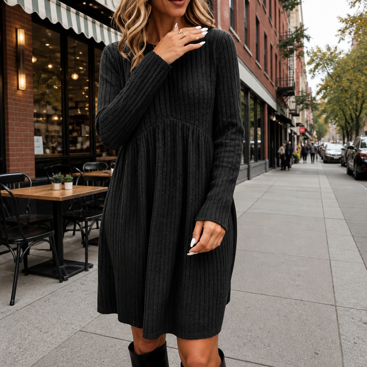 Ribwell – High-Waist Ribbed Knit A-Line Midi Dress