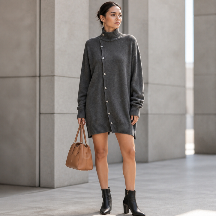 Wrapdaya – Oversized High-Neck Button Cardigan