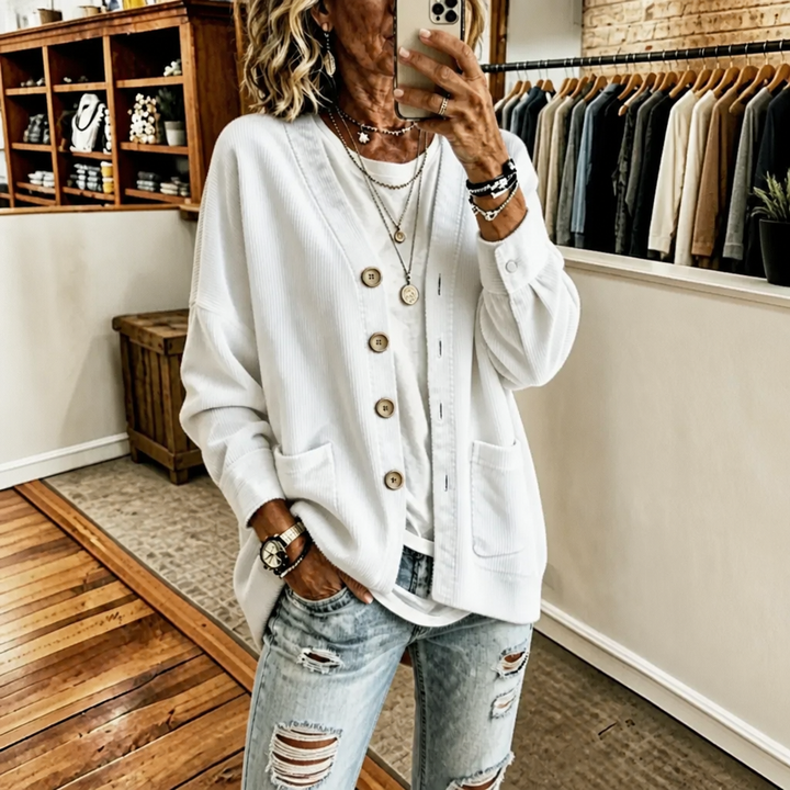 Corduvale – Vertical-Wale Corduroy Open-Front Cardigan