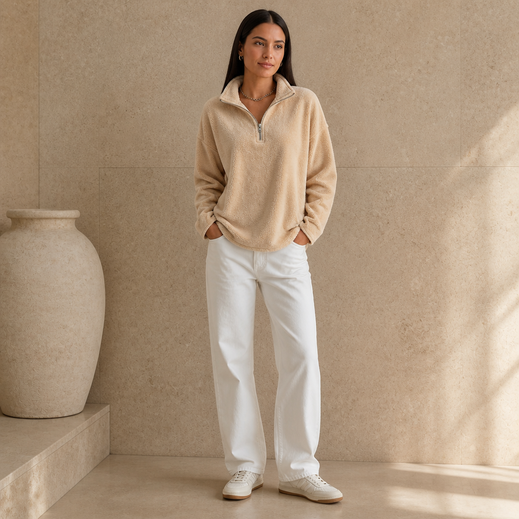 Cozyline – Dropped-Shoulder Quarter-Zip Sweatshirt