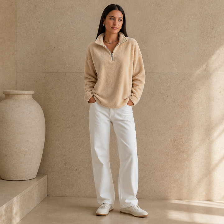 Cozyline – Dropped-Shoulder Quarter-Zip Sweatshirt