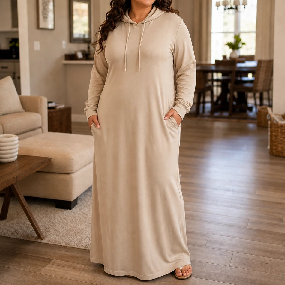 Easehaven – Hooded Pocket Knit Maxi Dress