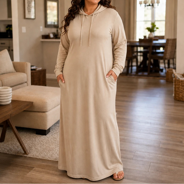 Easehaven – Hooded Pocket Knit Maxi Dress