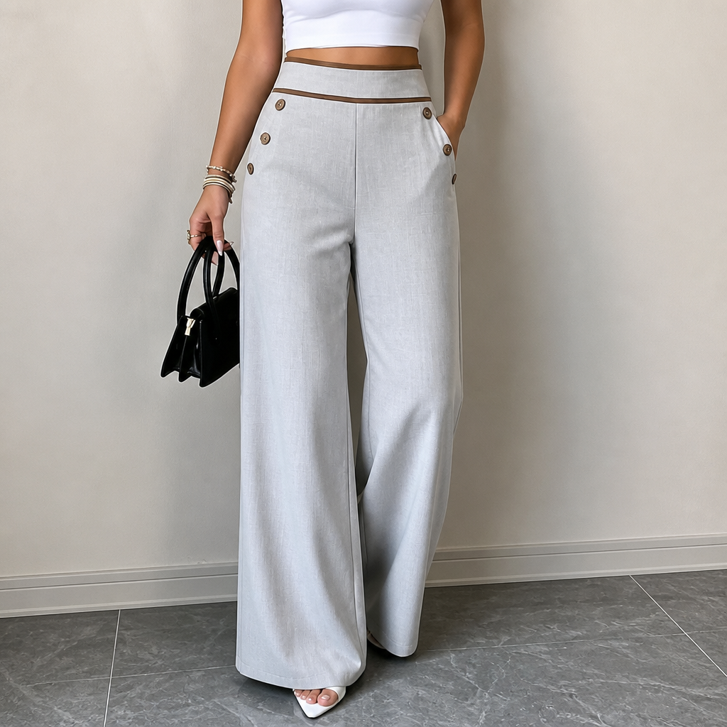 Seamora – Contrast-Trim High-Waisted Wide-Leg Trousers