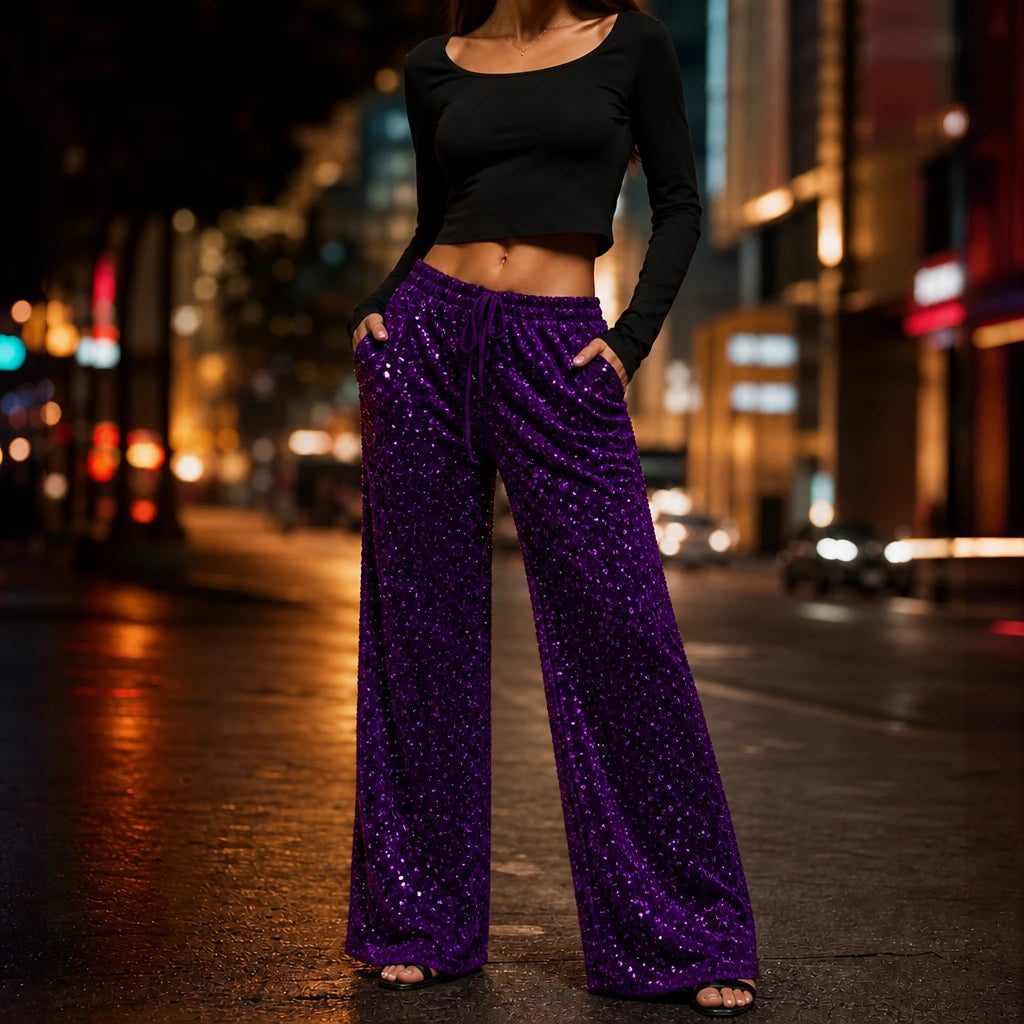 Sequinelle – Sequin Straight-Leg Trousers