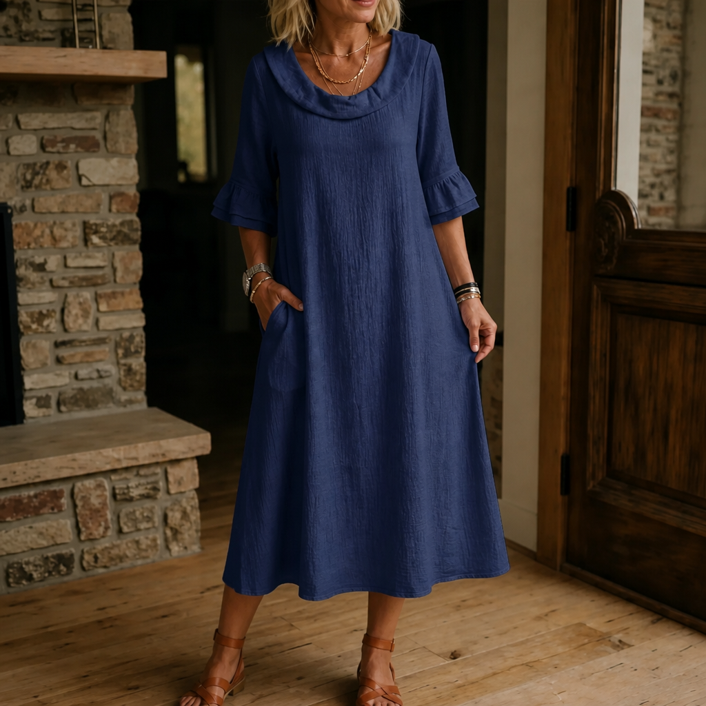 Solvane – A-Line Round Neck Midi Dress