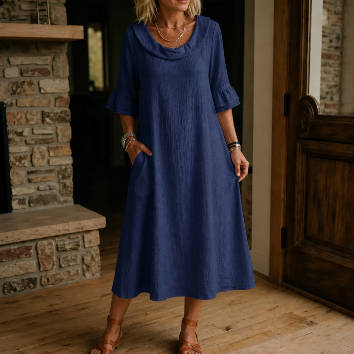 Solvane – A-Line Round Neck Midi Dress
