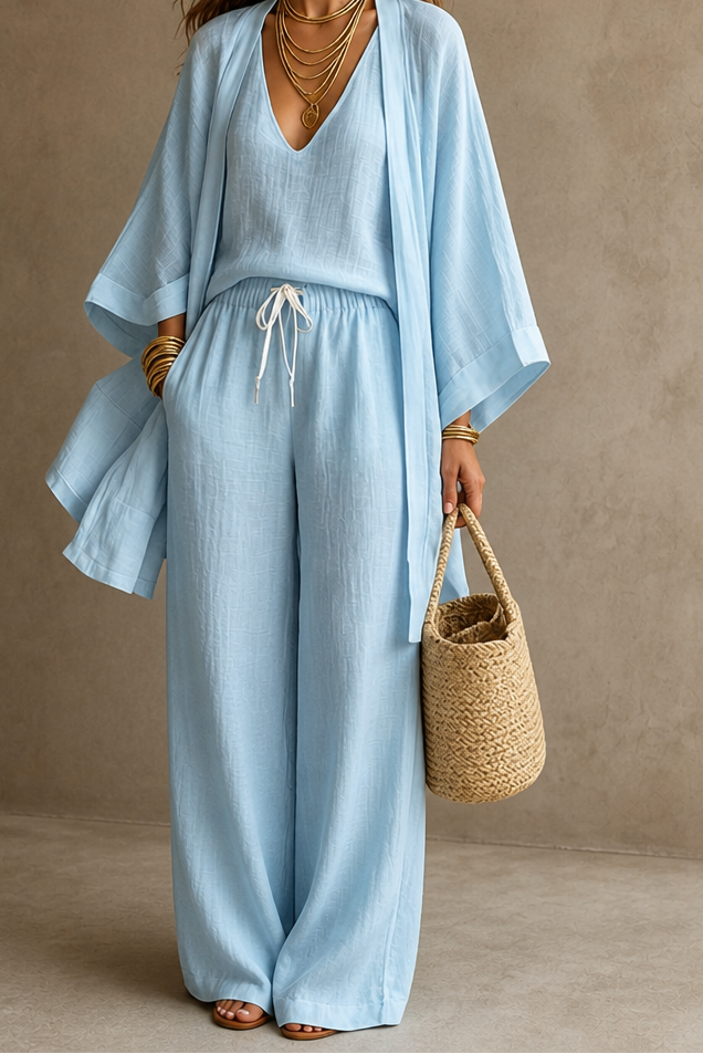 Wearbella – Open-Front Cardigan Wide-Leg Pants Set