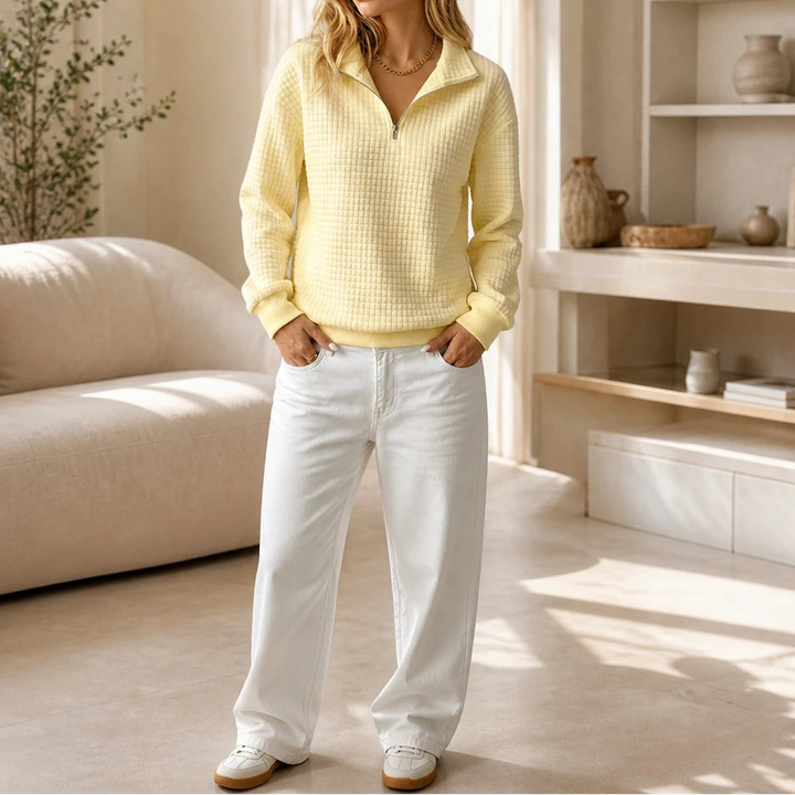 Quilted Ease – Quilted Half-Zip Knit Pullover