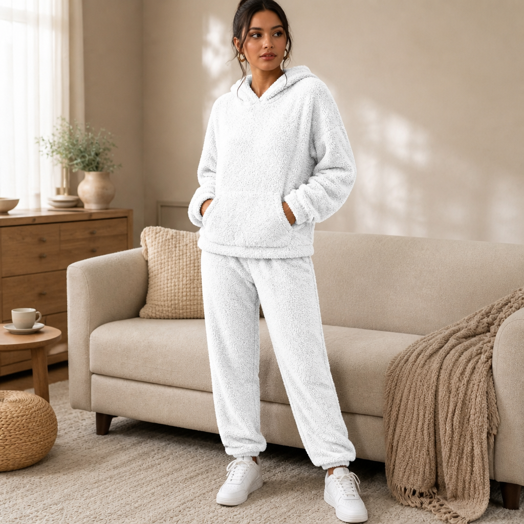Cozy Haven – Plush Fleece Hooded Top And Jogger Pants Set