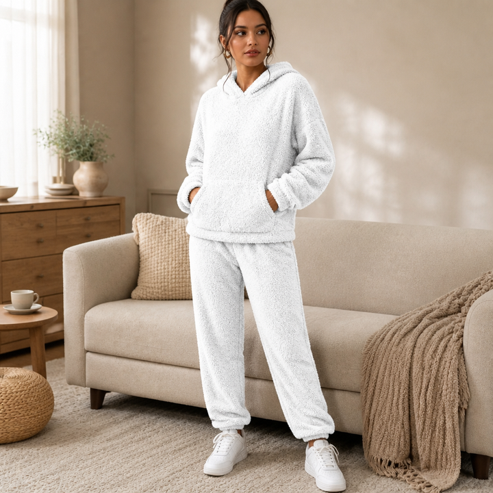Cozy Haven – Plush Fleece Hooded Top And Jogger Pants Set
