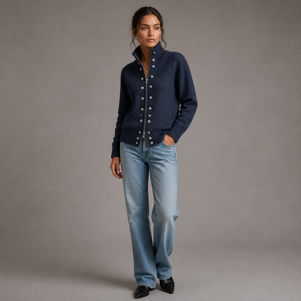 Wearvale – Two-Way Zip High-Neck Knit Cardigan