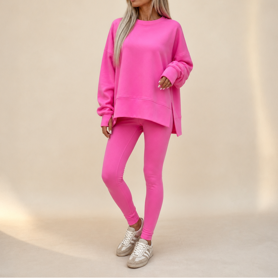 Cozelle – Thumbhole Sleeve Side-Slit Loungewear Set