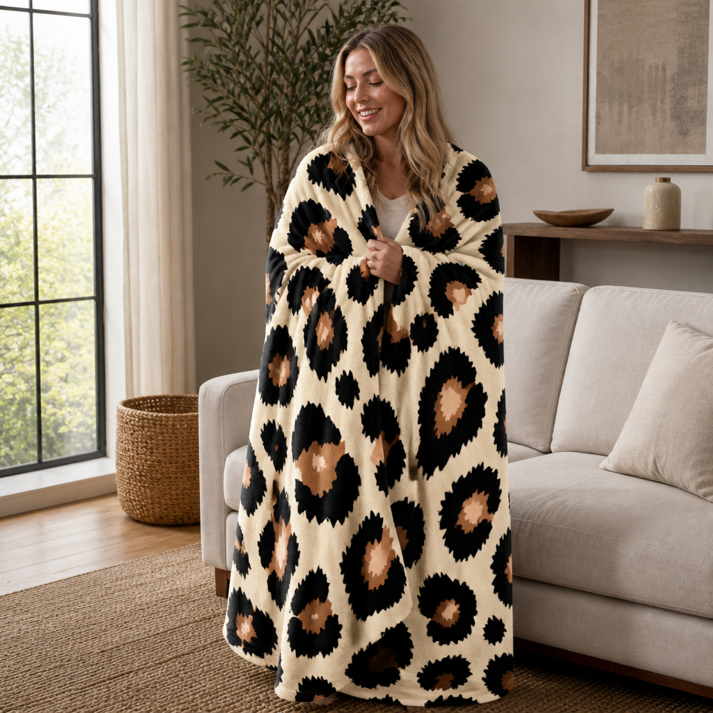 Purrfecto – Leopard Print Polyester Throw Blanket