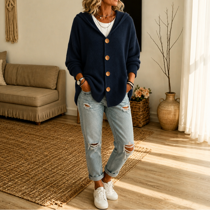 Wearbella – Hooded Waffle-Knit Button-Front Cardigan